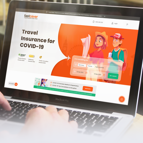 Travel website with the title 'Fast Cover Home Page - Above the fold'