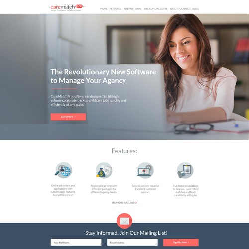 Software website with the title 'Clean Web Design for Nanny agencies'