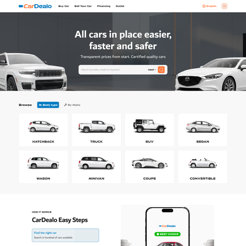 Automotive website with the title 'Car Dealer e-commerce landing'