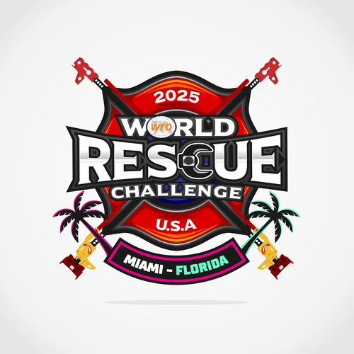 Miami design with the title 'Bold badge logo for the biggest international event in world rescue organization'
