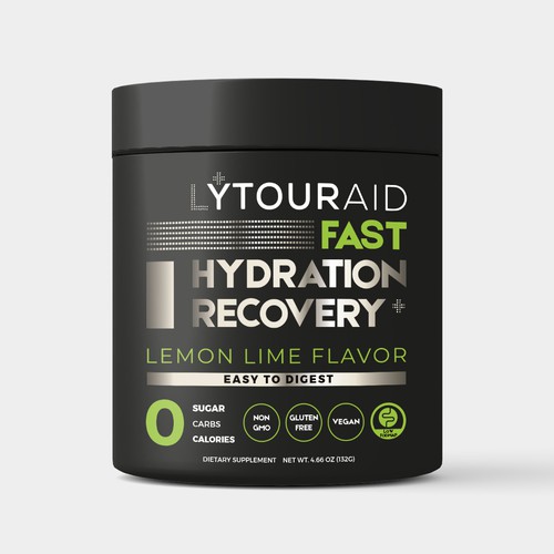 Black packaging with the title 'Fast Hydration Recovery Product Packaging Design'