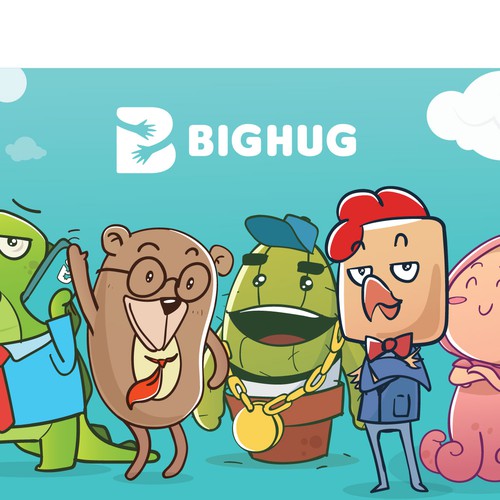 Emoticon design with the title 'Bighug characters/emoticons  designs'