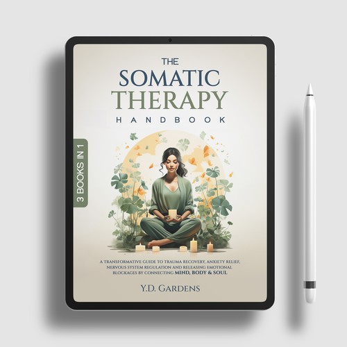 Meditation book cover with the title 'Peaceful & Therapeutic eBook Cover for Somatic Therapy Guide'