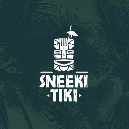 Beach bar logo with the title ' Bar and nightclub logo - Sneeki Tiki / Logo de bar y club nocturno - Sneeki Tiki '