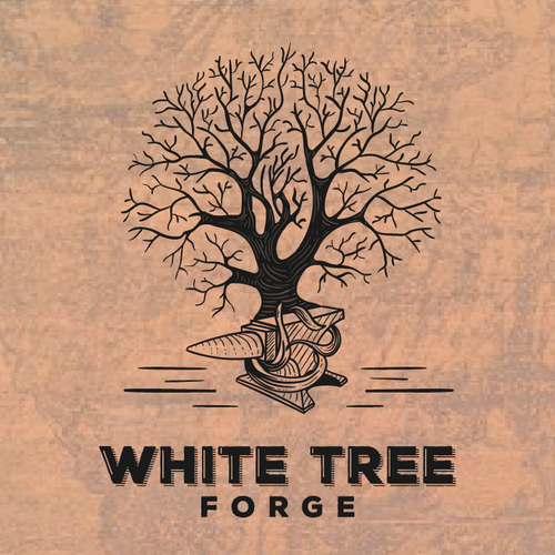 Blacksmith logo with the title 'Classic hand-drawn logo for white tree forge'