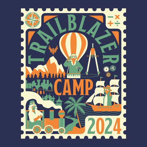 Travel illustration with the title 'Trailblazer Camp 2024'