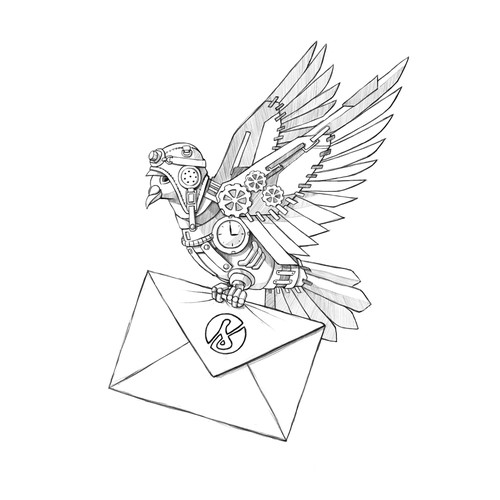 Envelope design with the title 'Robot Carrier Pigeon with Envelope'