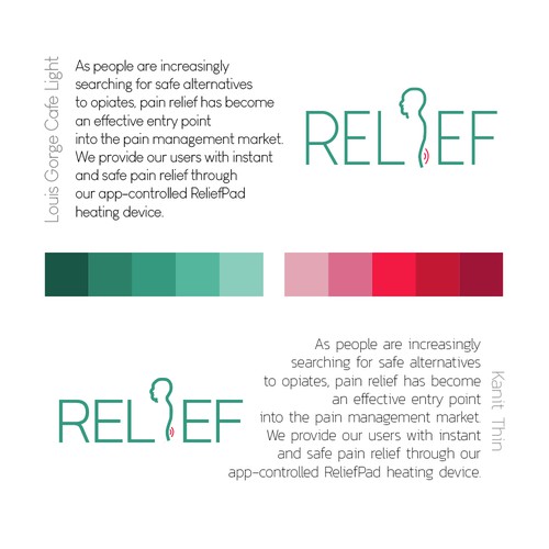 Pain design with the title 'logo, font and color ideas for relief company'