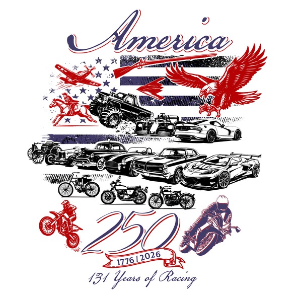 Illustration with the title 'America 131 Years of Racing'