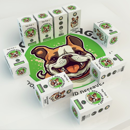 Pet shop design with the title 'Cute, Minimalist Dog Poop Bag Box Design.'