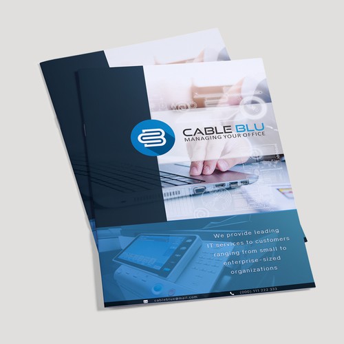 Desktop design with the title 'Cable Blu brochure design'