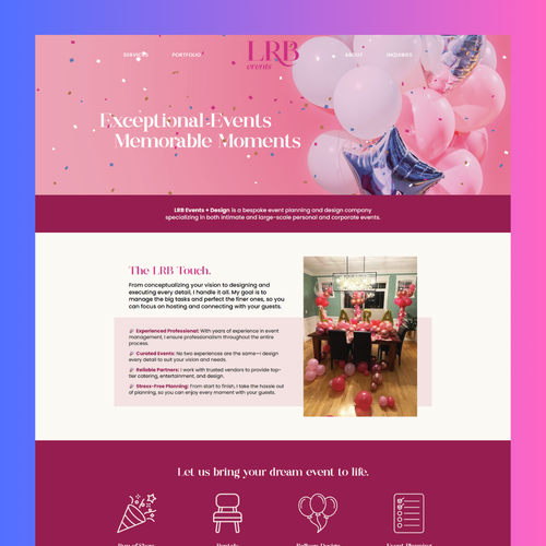 CSS design with the title 'Startup Website for LRB Events'