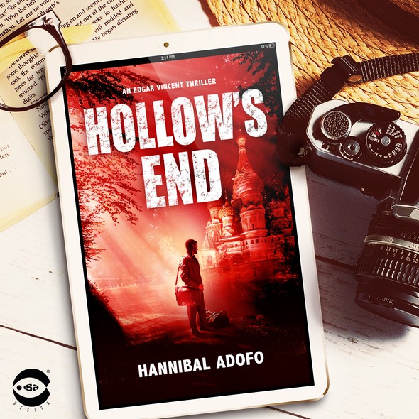 Thriller book cover with the title 'eBook cover for “Hollow’s End” by Hannibal Adofo'