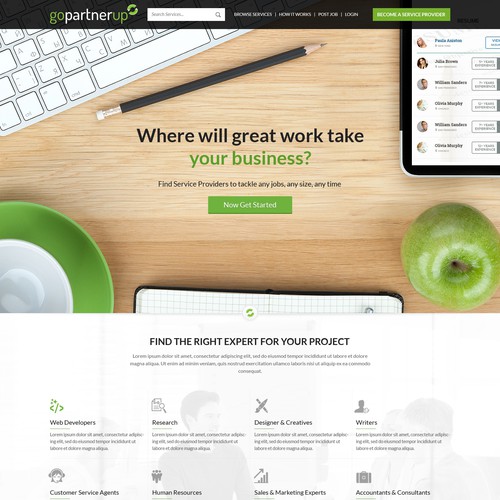 Internet website with the title 'Homepage Design'