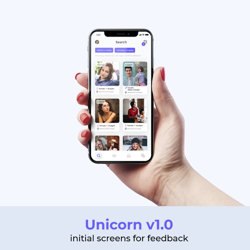 Date design with the title 'Unicorns Dating app'