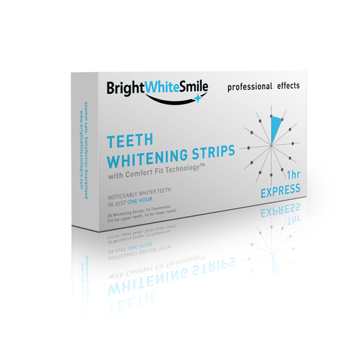 White packaging with the title 'Teeth whitening strips'