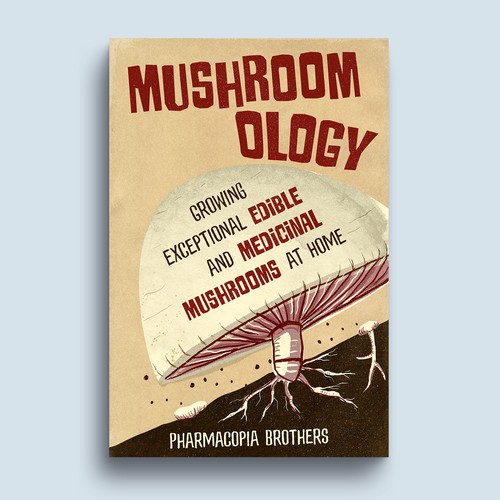 Drawing book cover with the title 'Mushroomology book'
