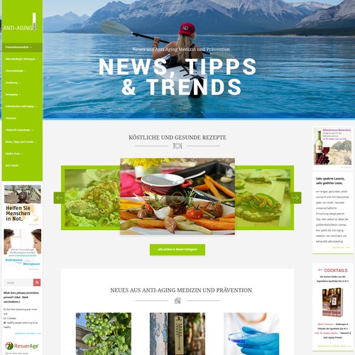 News website with the title 'Concept design for AntiAgingNews.net'