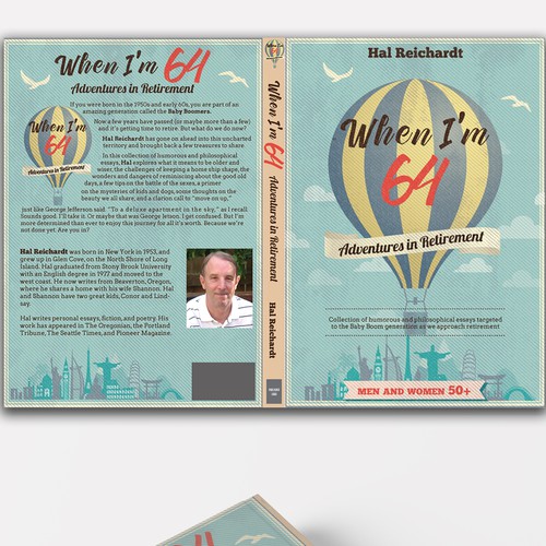 Retirement design with the title 'Fabulous book cover for "When I'm 64 (Adventures in Retirement)"'