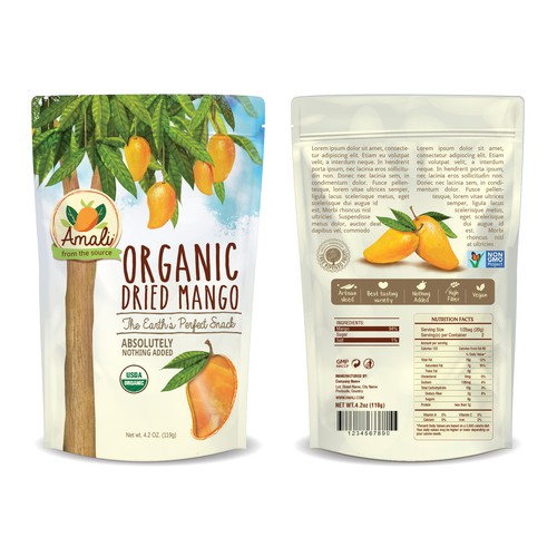 Fruit packaging with the title 'Amali Dried Mango'