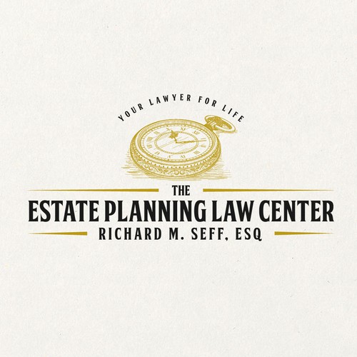 Clock design with the title 'Golden logo for estate planning lawyer.'