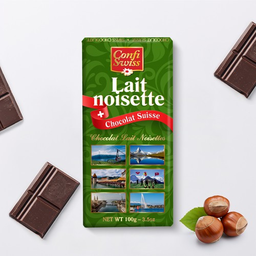 Chocolate bar design with the title 'Design Packaging for Chocolat "Confi Swiss"'