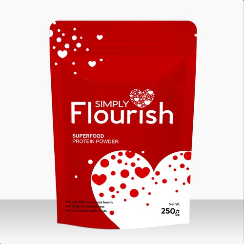 Heart brand with the title 'Design logo and brand identity for New Global Seniors Superfood'