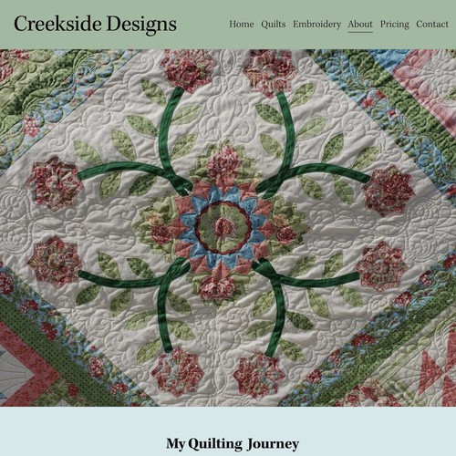 Embroidery design with the title 'New Squarespace Website For A Quilter.'