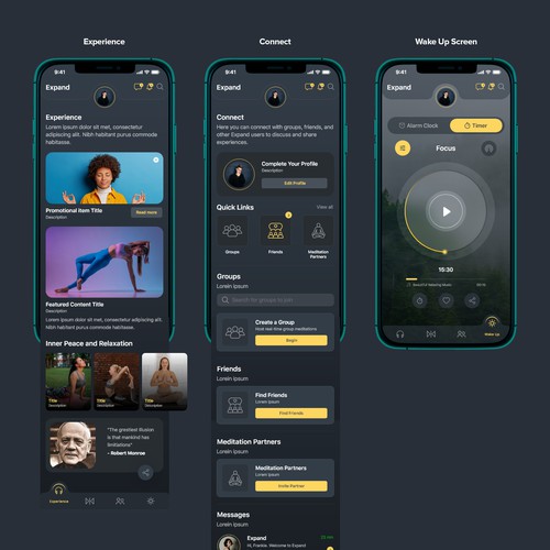 IPhone design with the title ' Meditation App Visual Design'