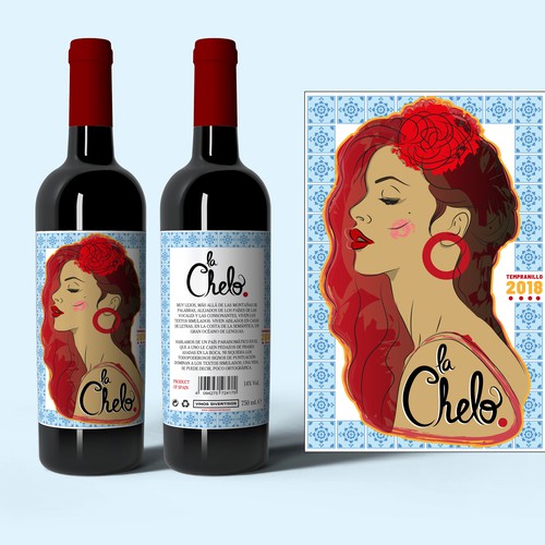 Woman label with the title 'Spanish Wine Label'
