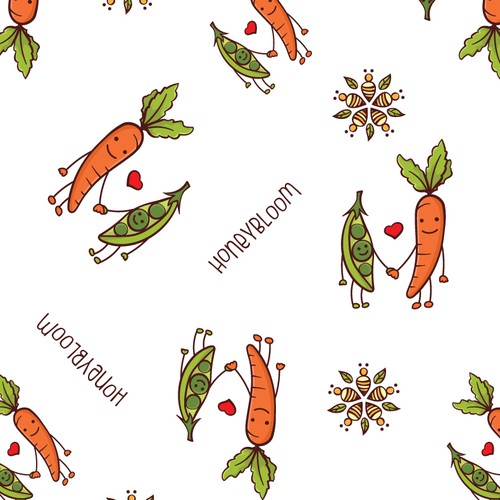 Carrot design with the title 'Pattern design for food wrapping paper.'