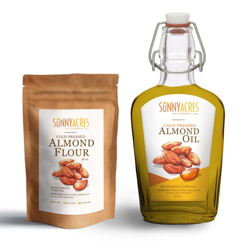 Almond design with the title 'Almond Oil Label'