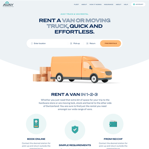Car website with the title 'Van Rental Website Concept'