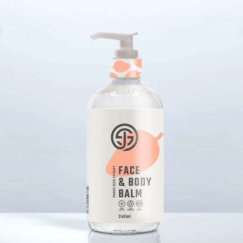Beauty label with the title 'mango face & body balm'