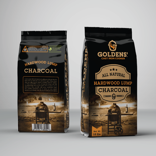 Bag packaging with the title 'Hardwood Lump Charcoal'