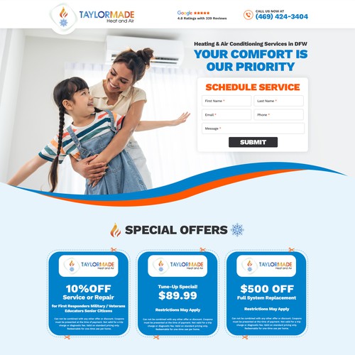 Heating design with the title 'Landing page design taylormade heat and air'