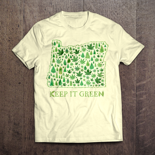 Green artwork with the title 'Creative Cannabis Leaf Design for State of Oregon'