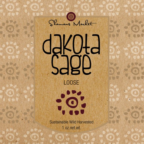 Pattern label with the title 'Label design for Shaman's Market'