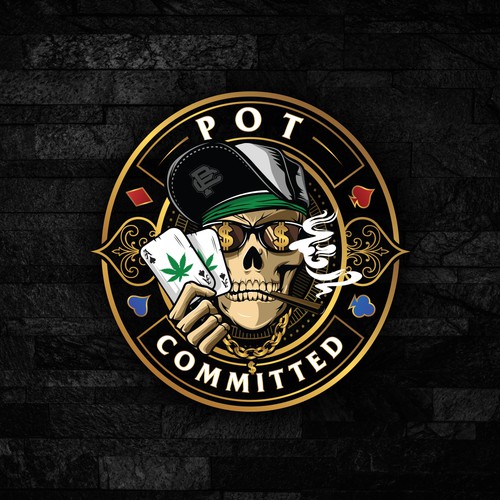 Rap logo with the title 'Pot Committed - Marijuana, skulls & poker!'