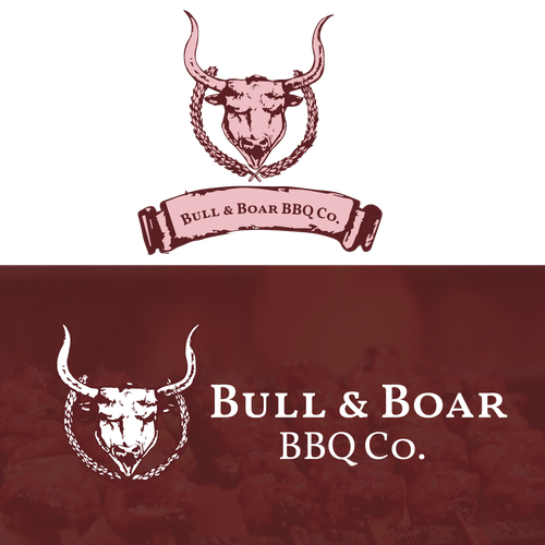 Wild boar logo with the title 'Hand drawn logo for BBQ restaurant'