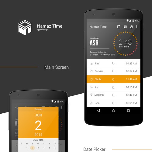 Prayer design with the title 'Moslem Prayer Times'