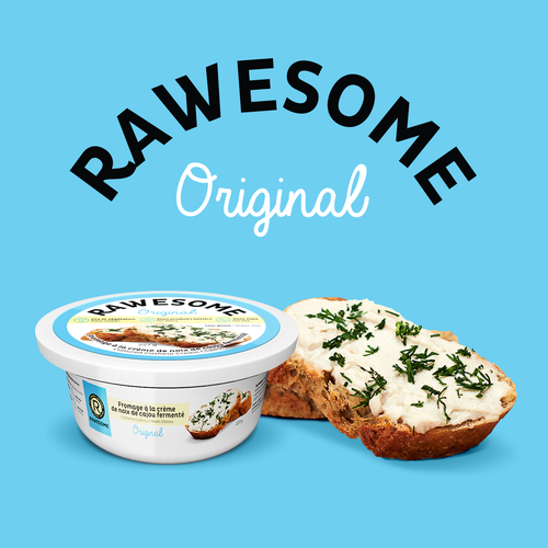 Cream packaging with the title 'Rawesome cashew cream cheese'
