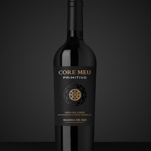 Wine packaging with the title 'Primitivo Italian Wine Label Design'