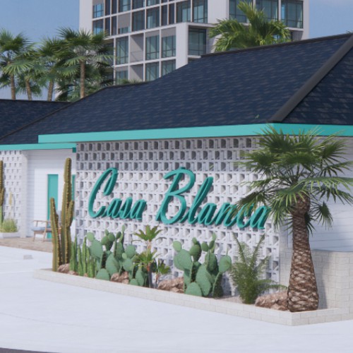 Facade design with the title 'Updated hotel'