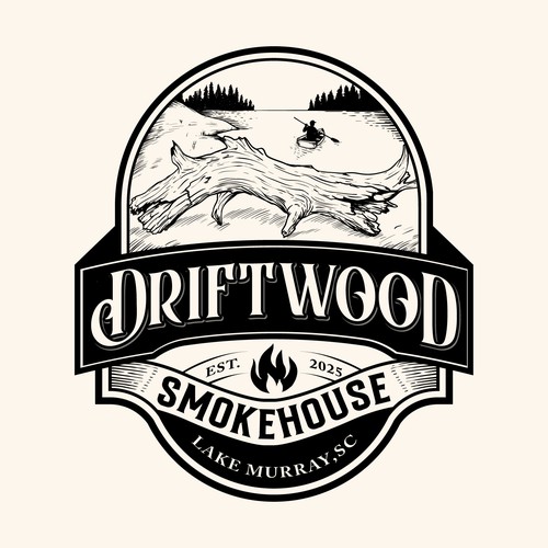 Smokehouse design with the title 'Driftwood'