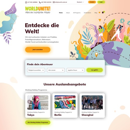 Travel agency website with the title 'Youth travel company'