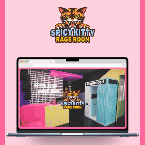 Design with the title 'Spicy Kitty Rage Room Website'