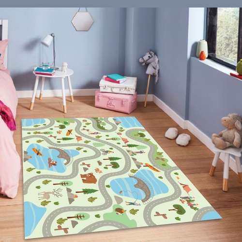 Cartoon illustration with the title ' Kids Playmat '