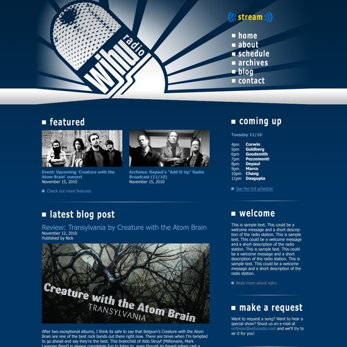 Internet website with the title 'College Internet Radio Station Website & Blog'