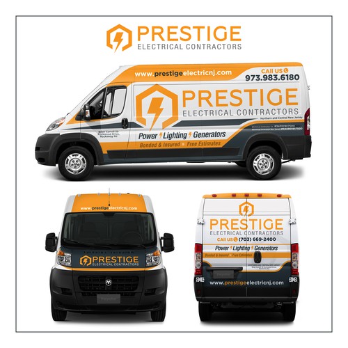 Vehicle graphic design with the title 'Prestige Electrical Van Design'